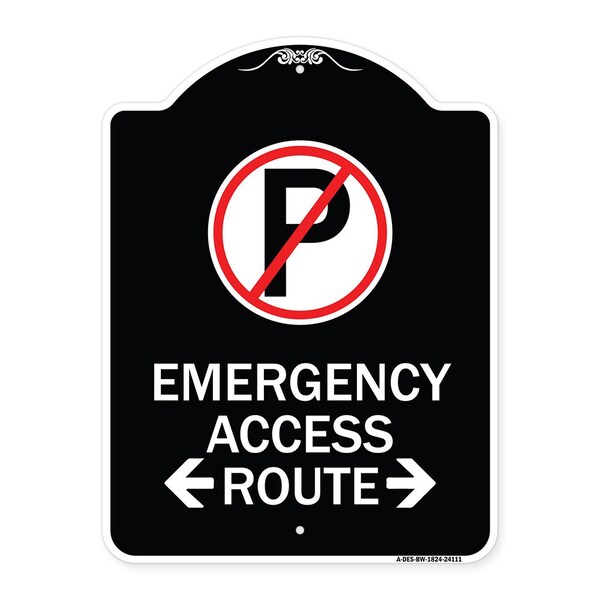 Emergency Access Route W/ Bidirectional Arrow Heavy-Gauge Aluminum Sign, 24" x 18", BW-1824-24111